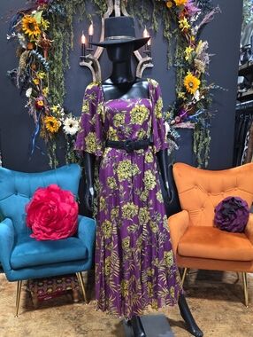 Alice + Olivia Purple Maxi Dress with Yellow Floral Print